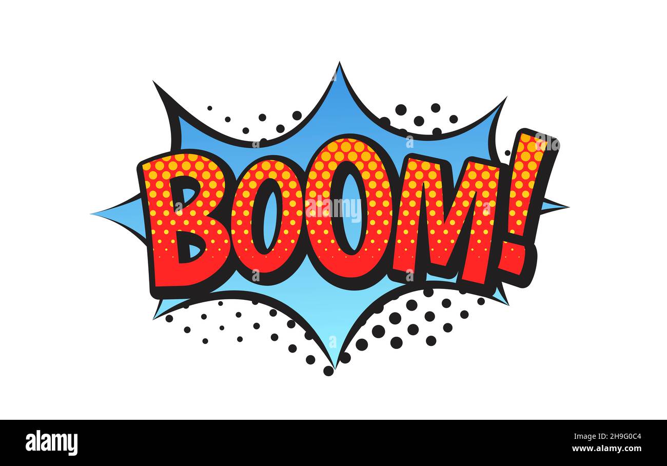 Boom comic style word isolated on transparent background  Stock Photo