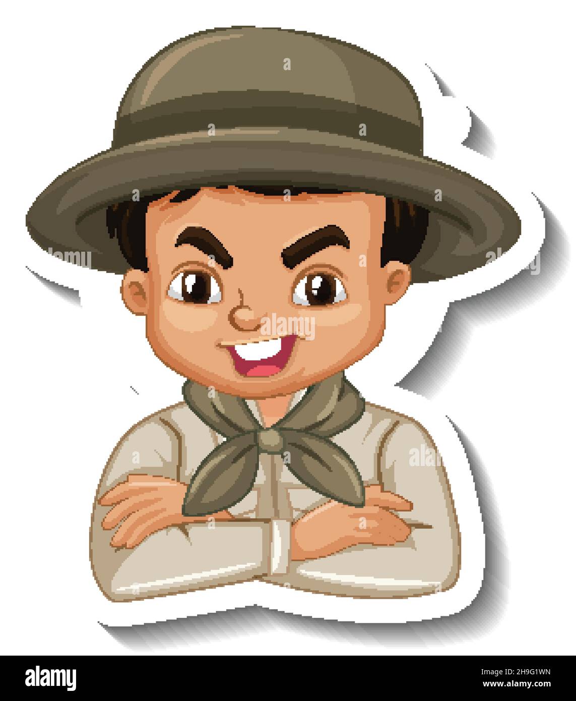 Boy in safari outfit cartoon character sticker illustration Stock ...