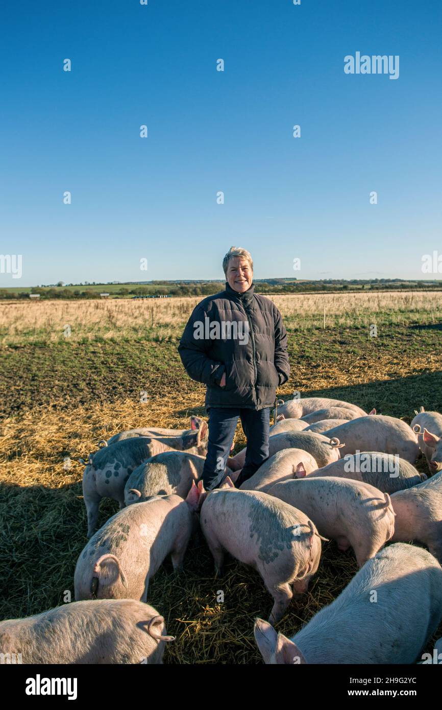 HELEN BROWNING Chief Executive of the Soil Association and organic pig farmer at the Eastbrook farm Bishopstone , UK Stock Photo