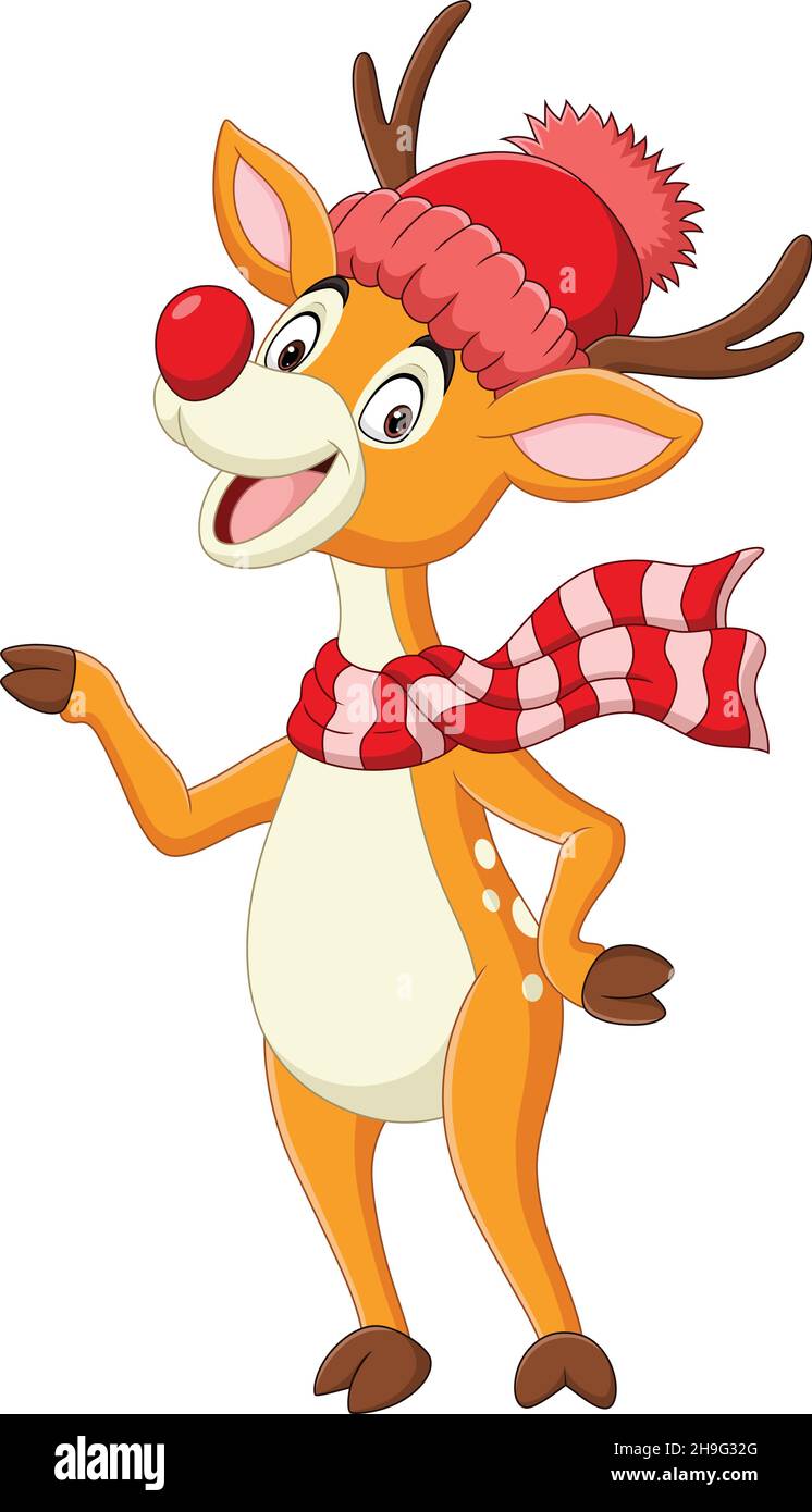 Cartoon christmas deer in a santa hat and scarf Stock Vector Image ...
