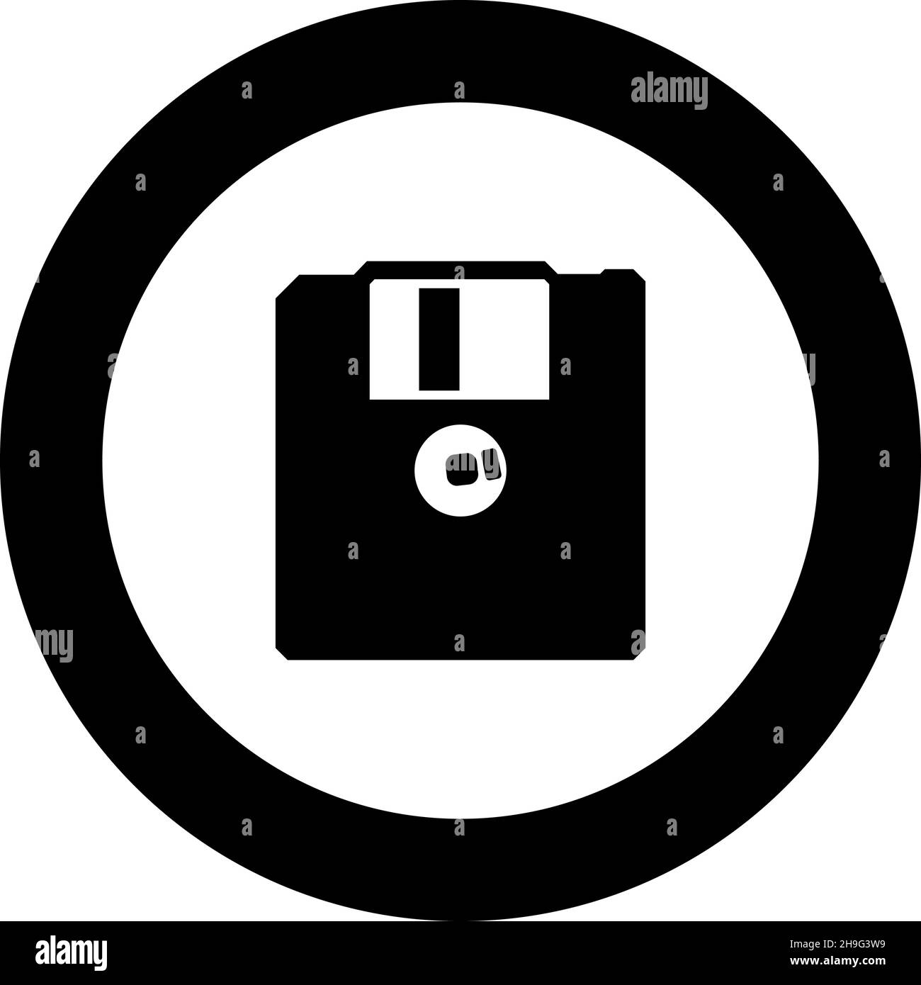 Diskette floppy disk storage concept icon in circle round black color