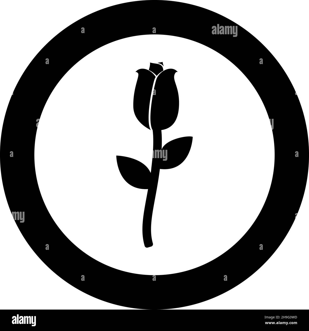 Rose icon in circle round black color vector illustration image solid ...