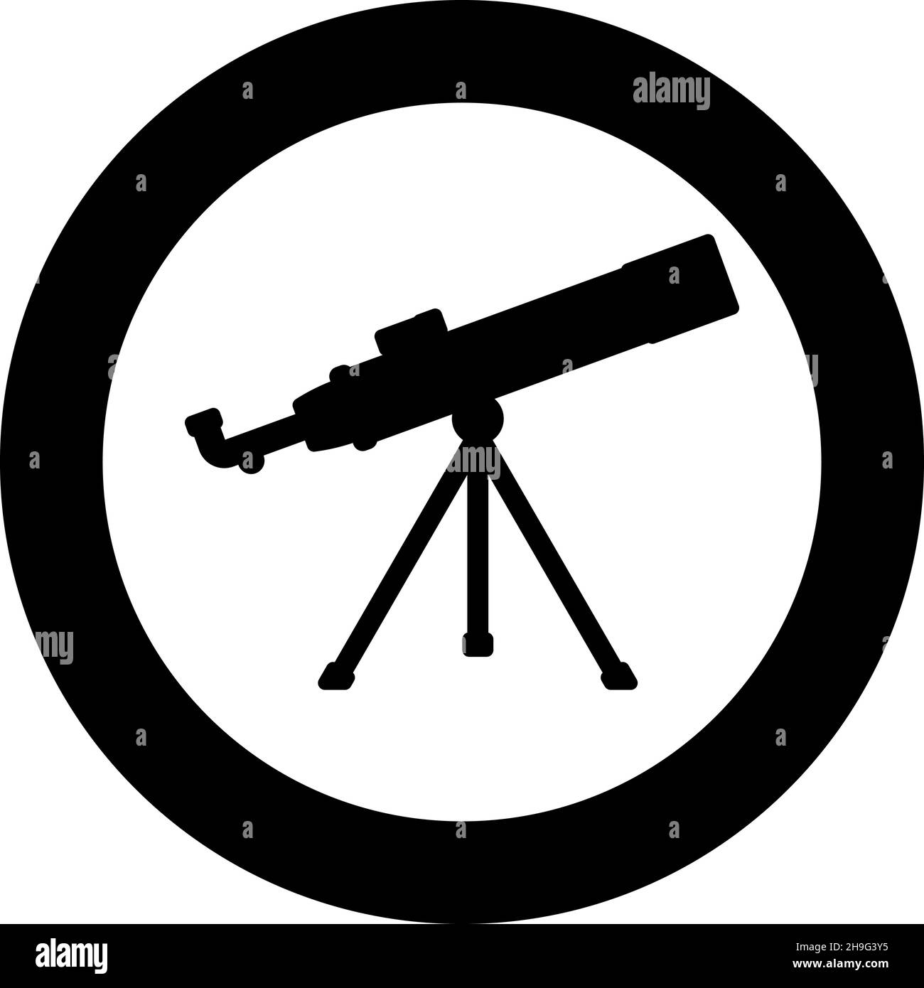 Telescope Science tool Education astronomy equipment icon in circle round black color vector illustration image solid outline style simple Stock Vector