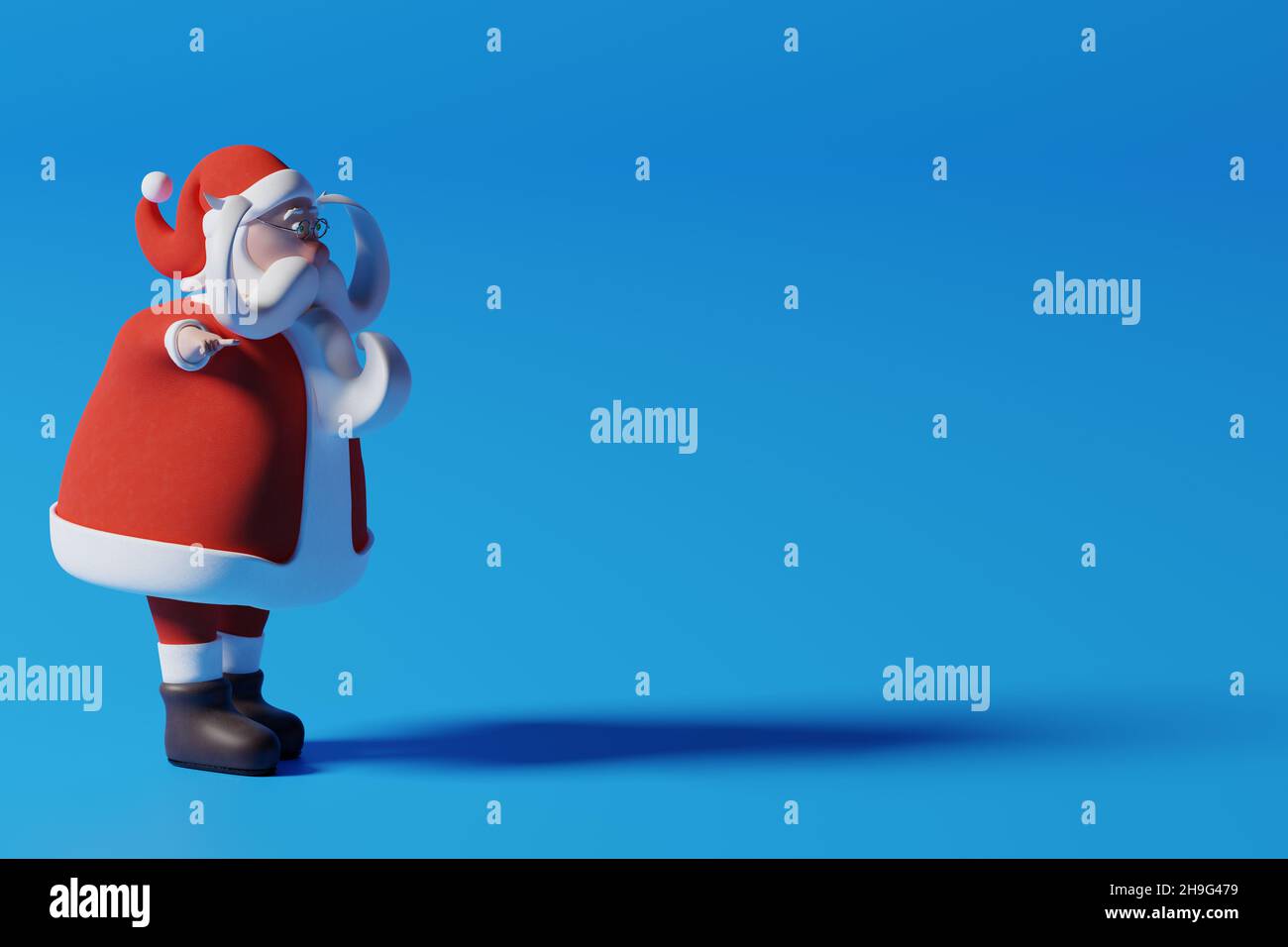 Funny Santa Claus pointing - realistic cartoon 3d rendering illustration.  Colorful blue background Stock Photo - Alamy