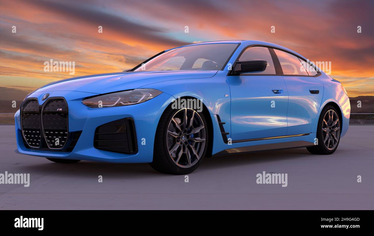 BMW i4 M50 - first, electric BMW with the mark 'M'. Stock Photo