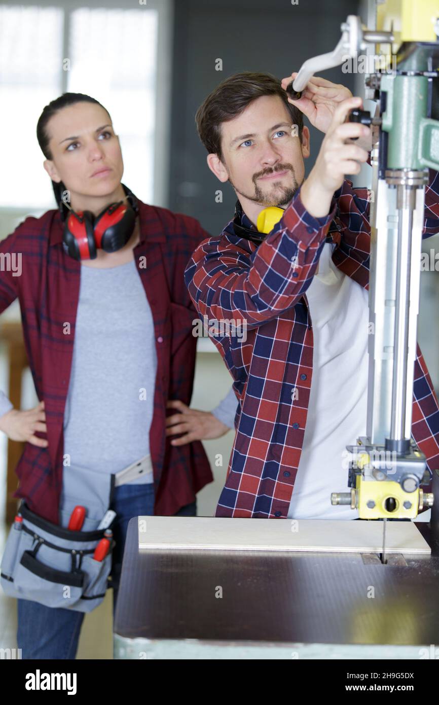 wood industry technicians working together on project Stock Photo