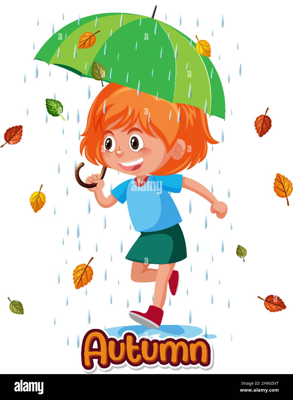 Happy girl in rain with umbrella illustration Stock Vector Image & Art ...