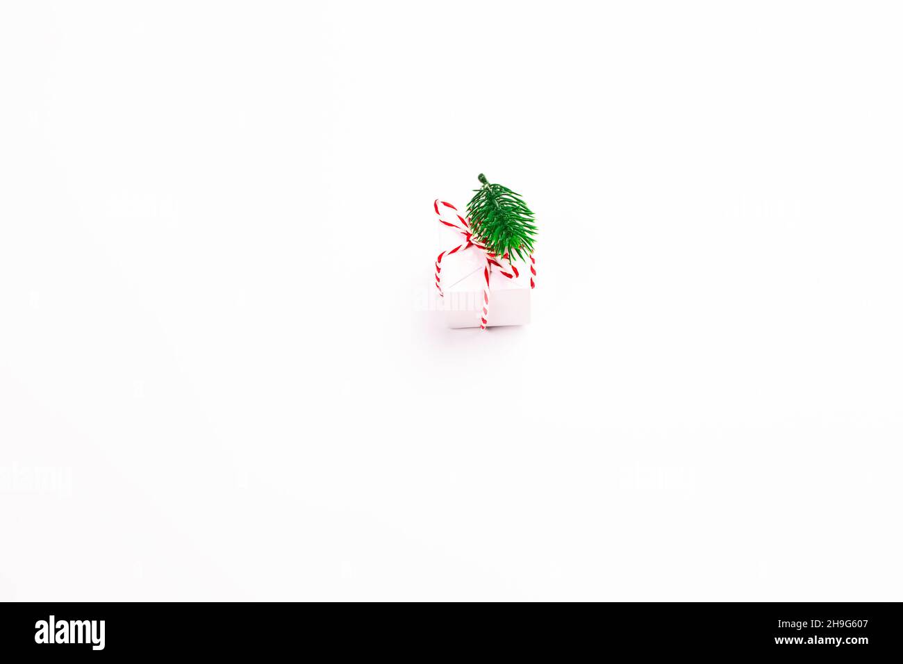 Christmas holiday composition gift box with spruce branch on a white ...