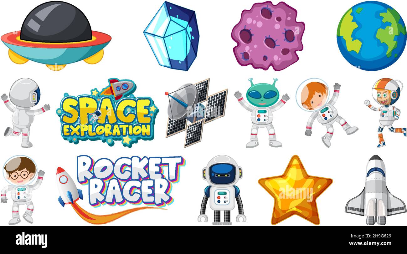 Isolated fantasy space game objects and elements set illustration Stock ...