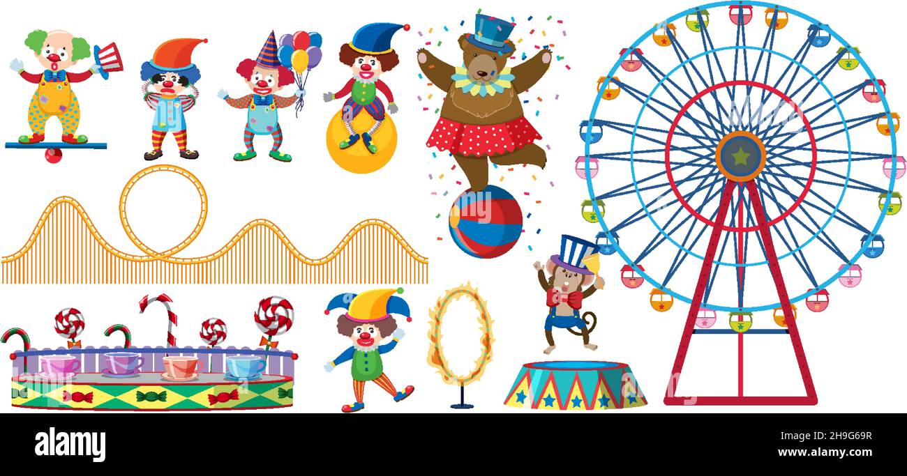 Set of amusement park elements isolated illustration Stock Vector Image ...