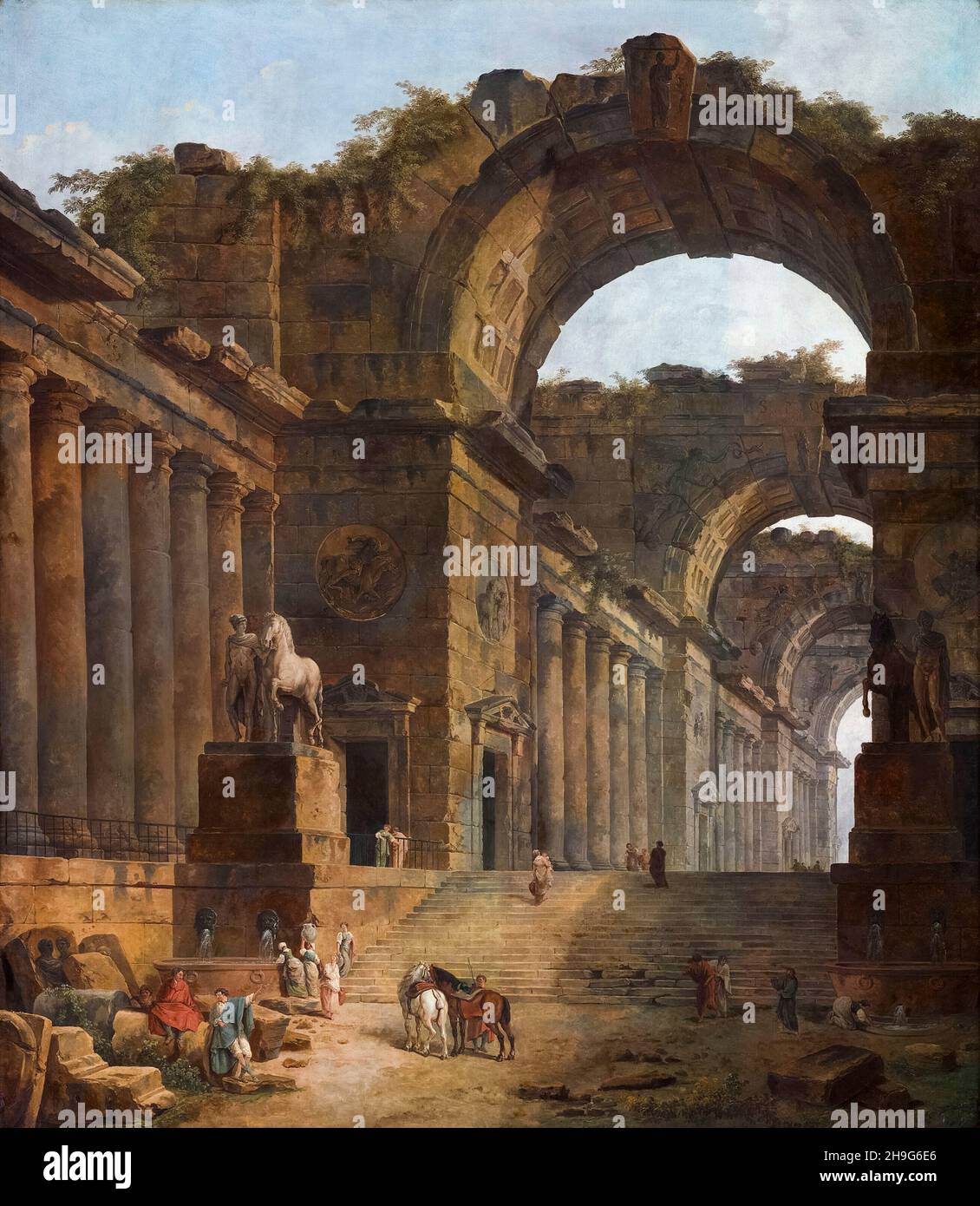 Hubert Robert, The Fountains, painting, 1787-1788 Stock Photo