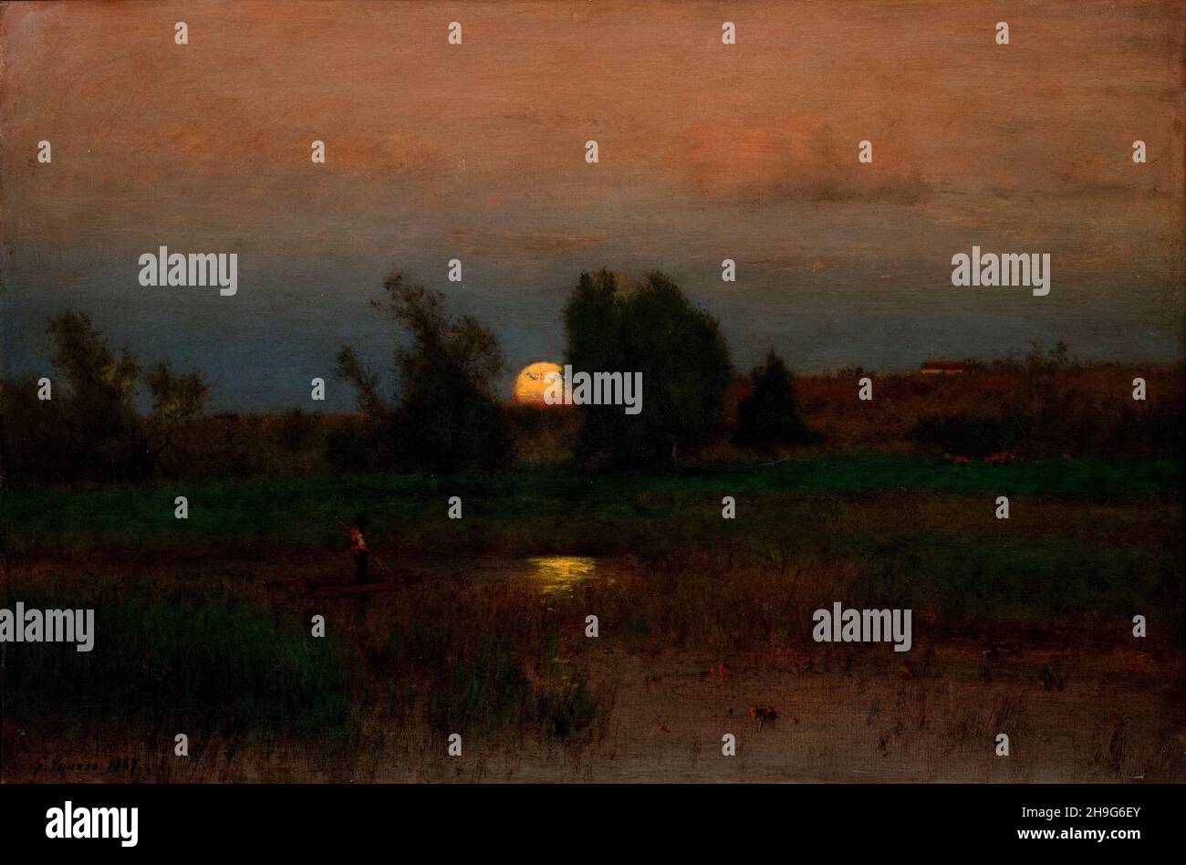George Inness, Moonrise, landscape painting, 1887 Stock Photo