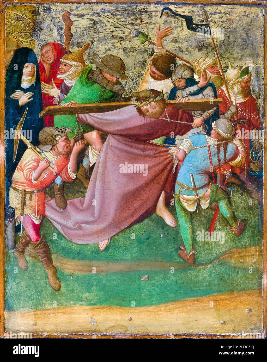Christ Carrying the Cross, 15th Century German painting by Master of the Worcester Panel, 1420-1425 Stock Photo