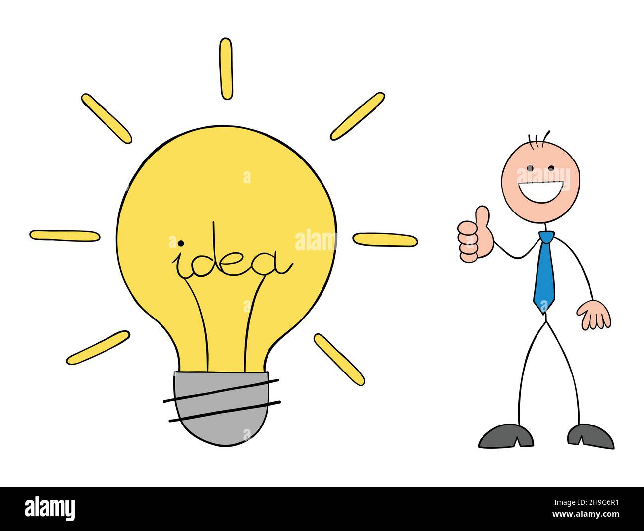 Stickman 2 Thing Gears Bulb Idea Stock Photo - Alamy