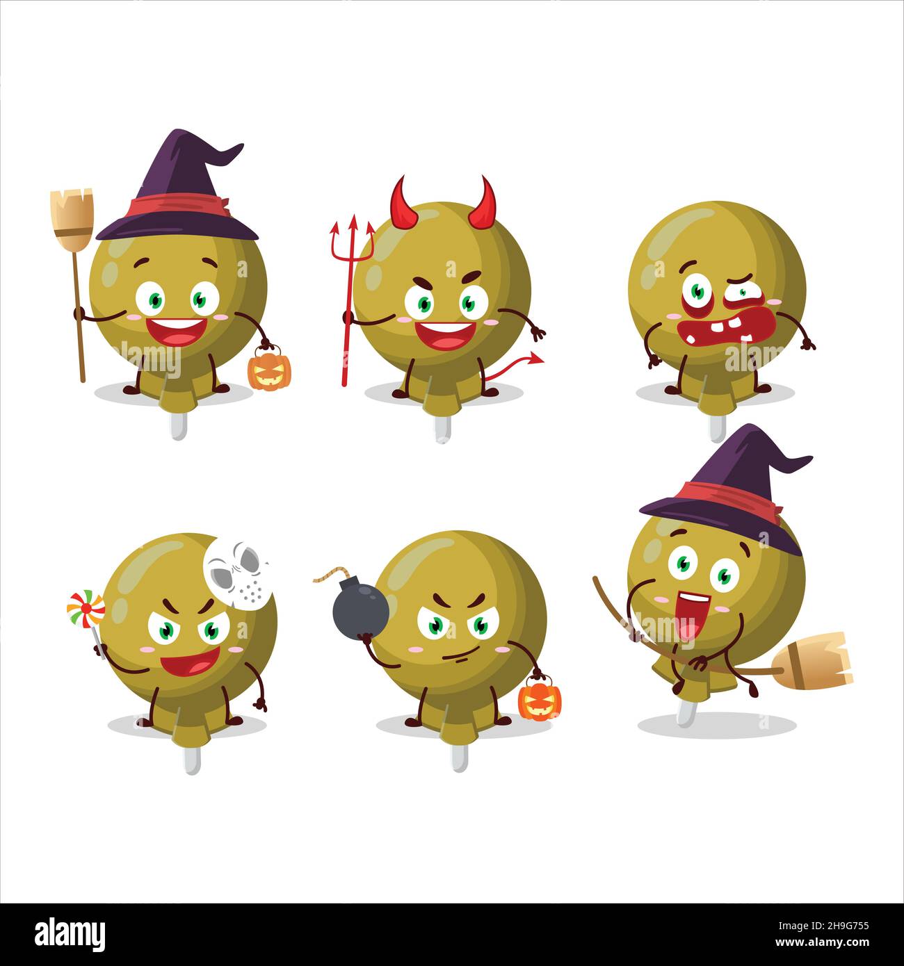 Halloween expression emoticons with cartoon character of yellow lolipop ...