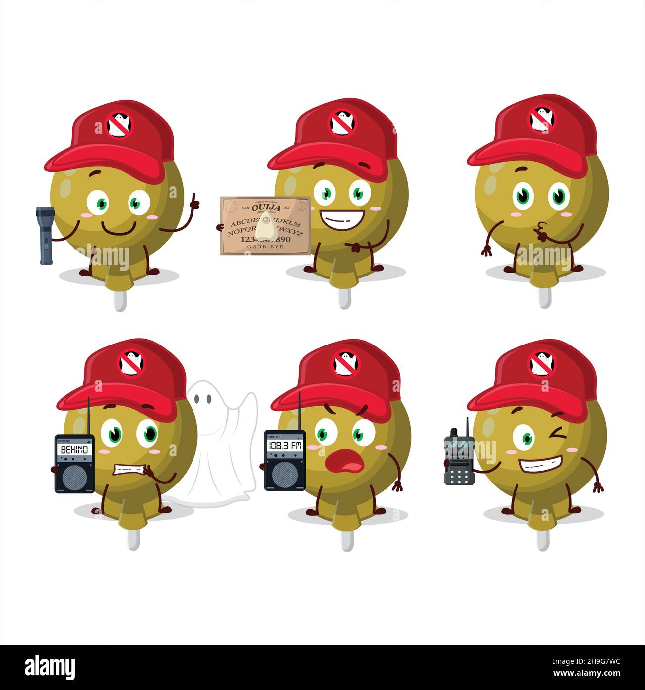 Ghost hunter cartoon yellow lolipop wrapped character using camera ...