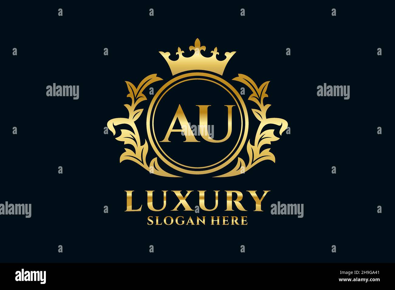 AU Letter Royal Luxury Logo template in vector art for luxurious branding projects and other vector illustration. Stock Vector