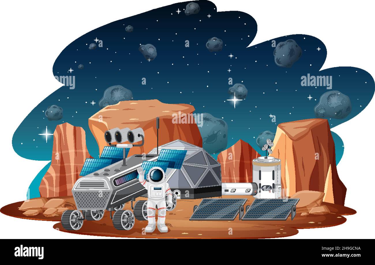 Space station on planet landscape illustration Stock Vector Image & Art ...