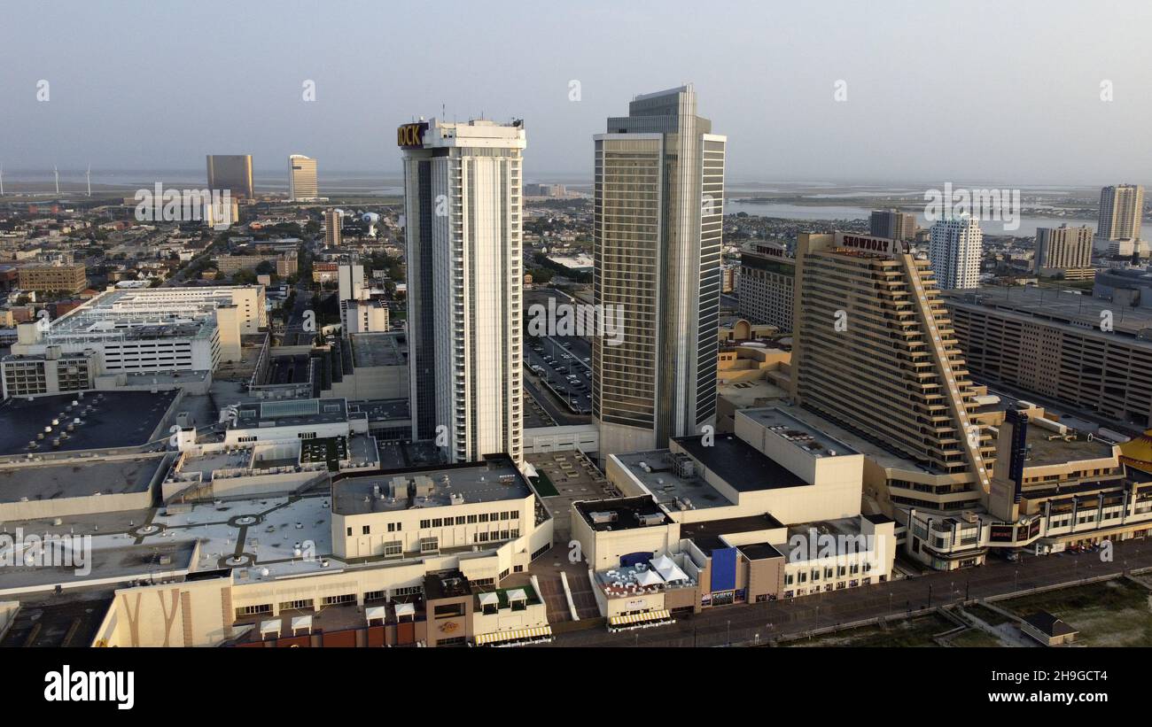 ATLANTIC CITY NJ, UNITED STATES - Sep 13, 2021: An aerial view of Atlantic City, NJ skyline featuring the Hard Rock Hotel and Casino in the USA Stock Photo