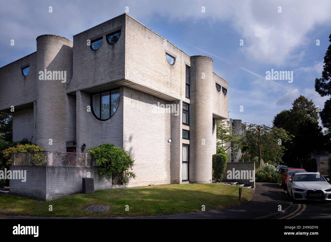 1960s grey brick modernist houses by Lawrence Abbott at Apex Drive