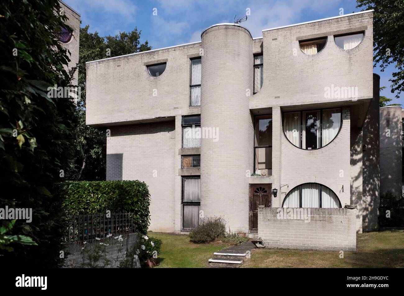 1960s grey brick modernist houses by Lawrence Abbott at Apex Drive
