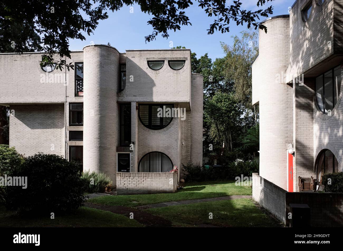 1960s grey brick modernist houses by Lawrence Abbott at Apex Drive