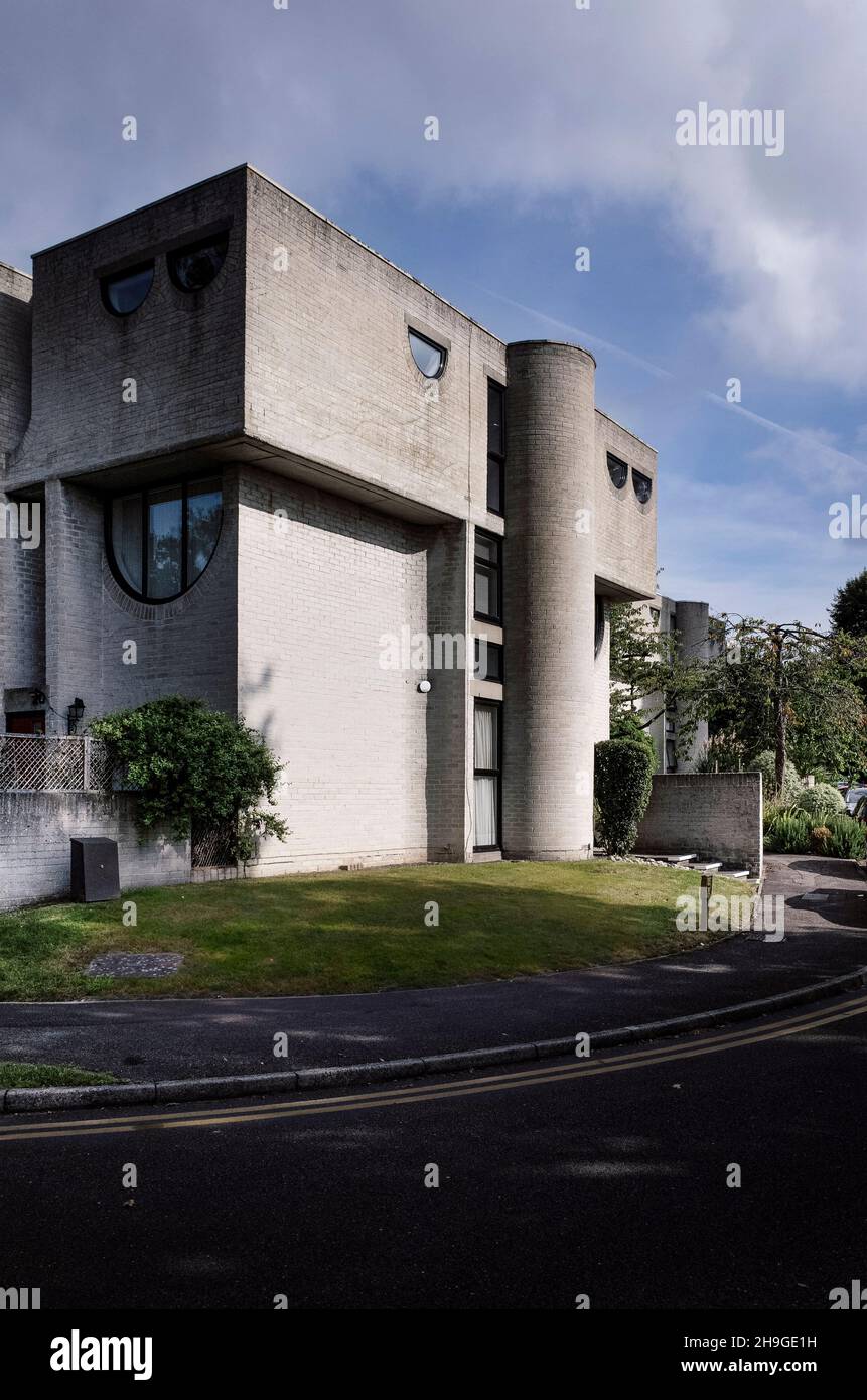 1960s grey brick modernist houses by Lawrence Abbott at Apex Drive