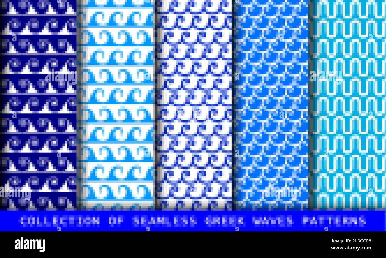 Seamless Waves Greek patterns set. Aqua design Stock Vector Image & Art ...