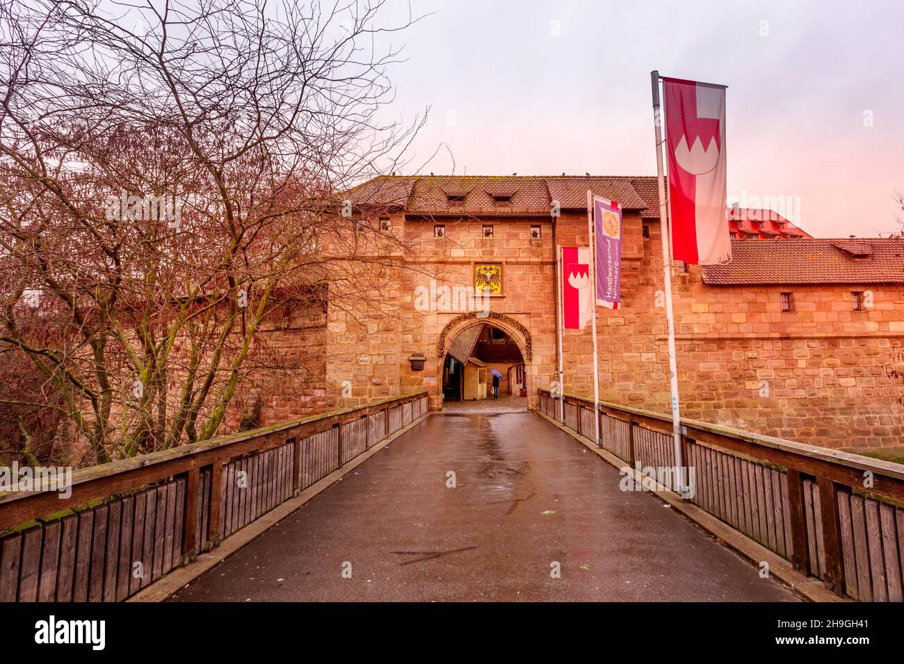 Nuremberg, Germany - December 24, 2016: Frauentor gate was the main gate in the southeast of the city walls Stock Photo