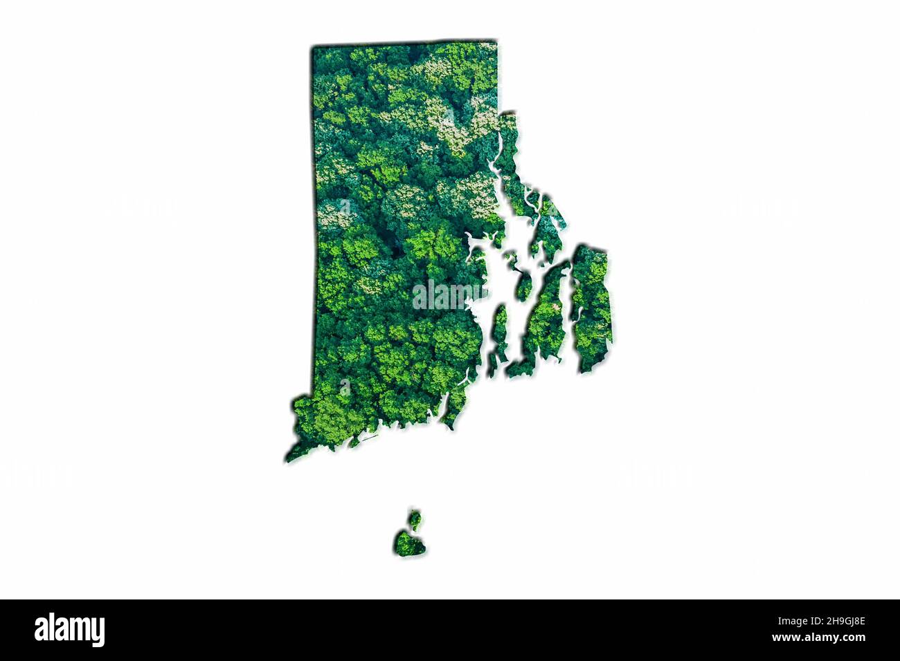 Green Forest Map of Rhode Island, on white background Stock Photo