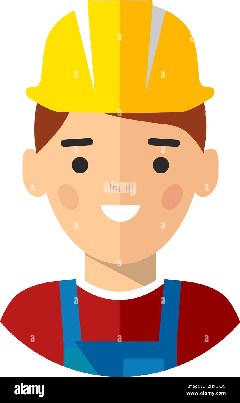 Builder avatar in safety helmet in flat style icon Stock Vector