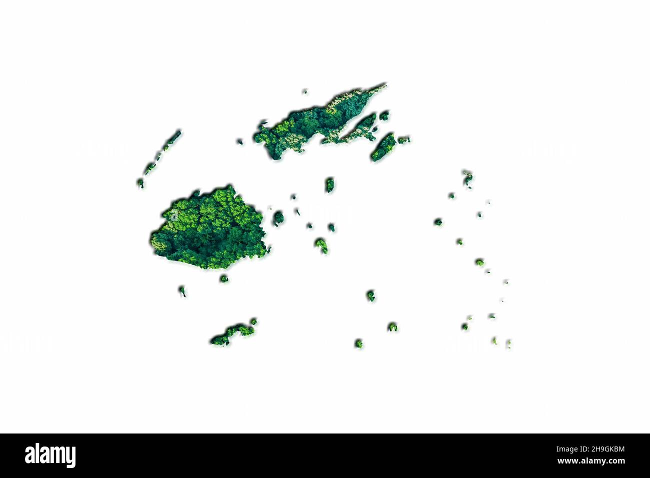 Green Forest Map of Fiji, on white background Stock Photo