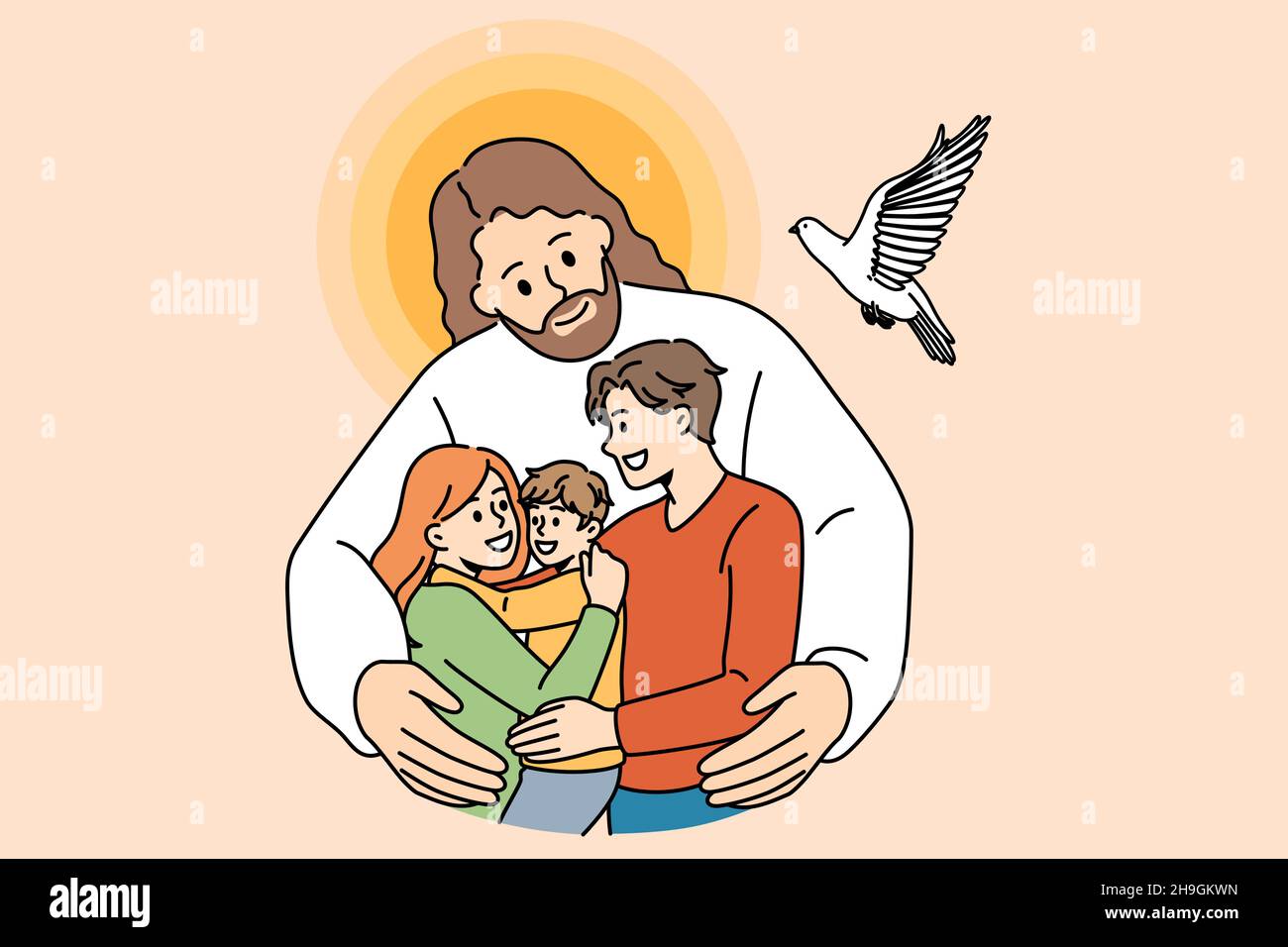 Christianity and religious education concept. Kind smiling Jesus in ...