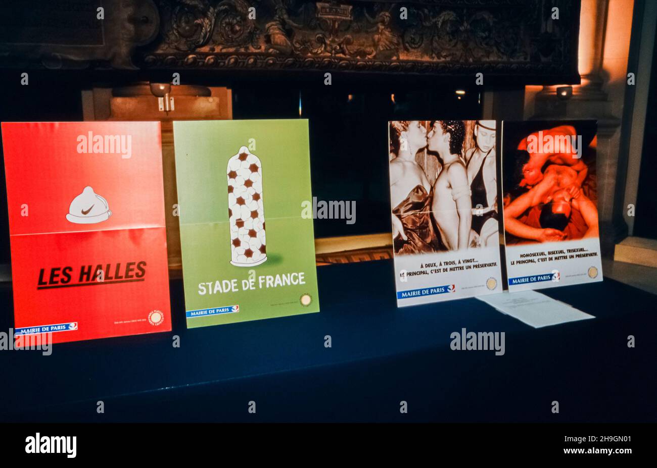 Paris, France, Close up, AIDS HIV Prevention Posters on Display, French ...