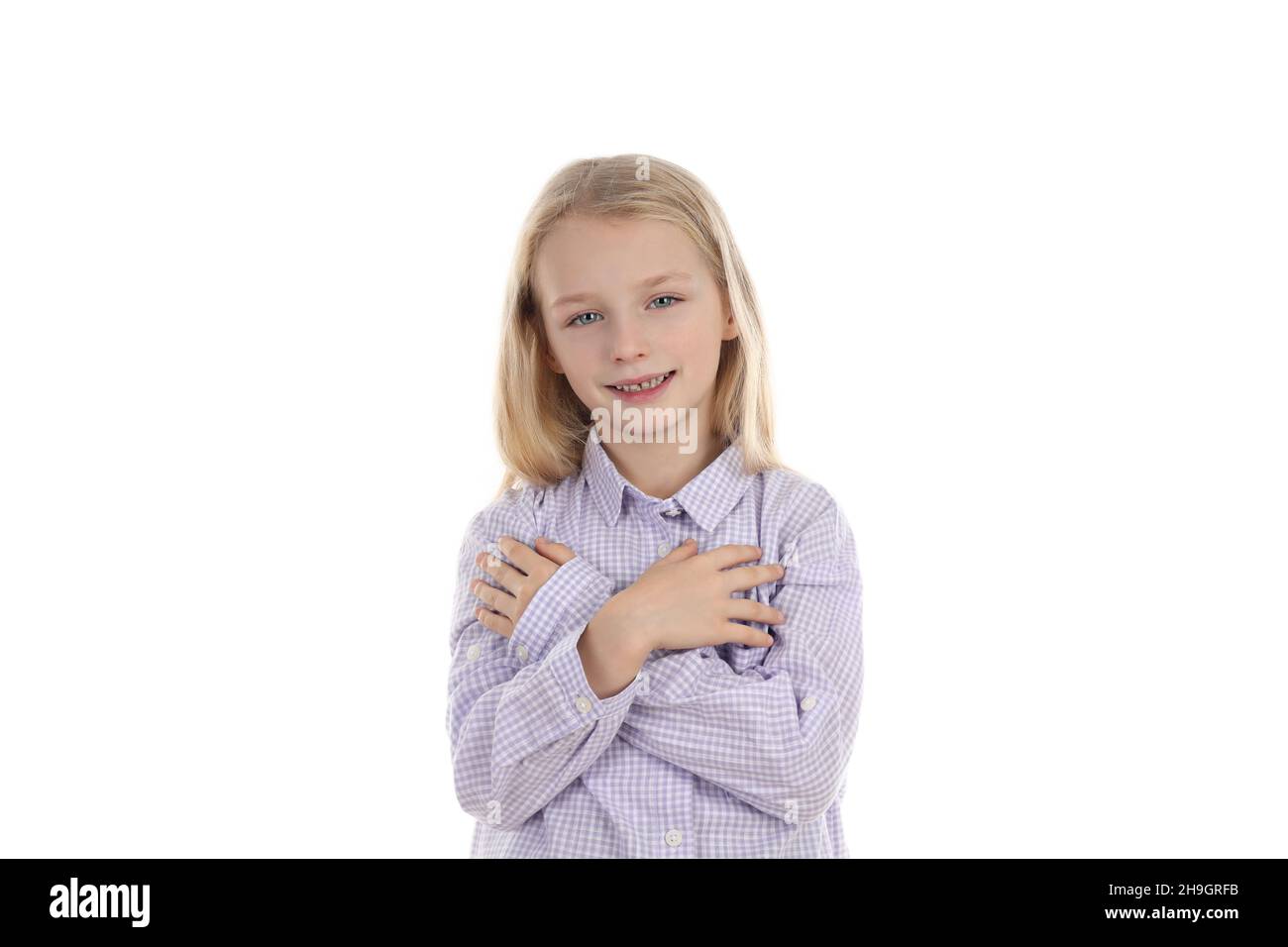 Cute little girl isolated on white background Stock Photo - Alamy