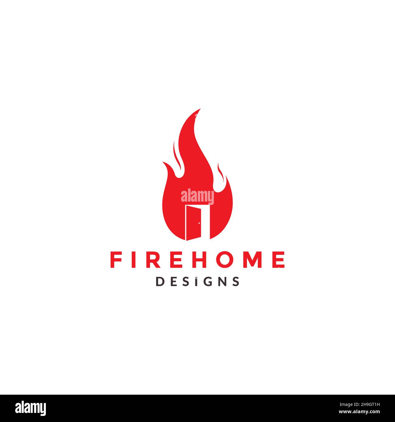 home door with red fire logo symbol icon vector graphic design illustration idea creative Stock Vector