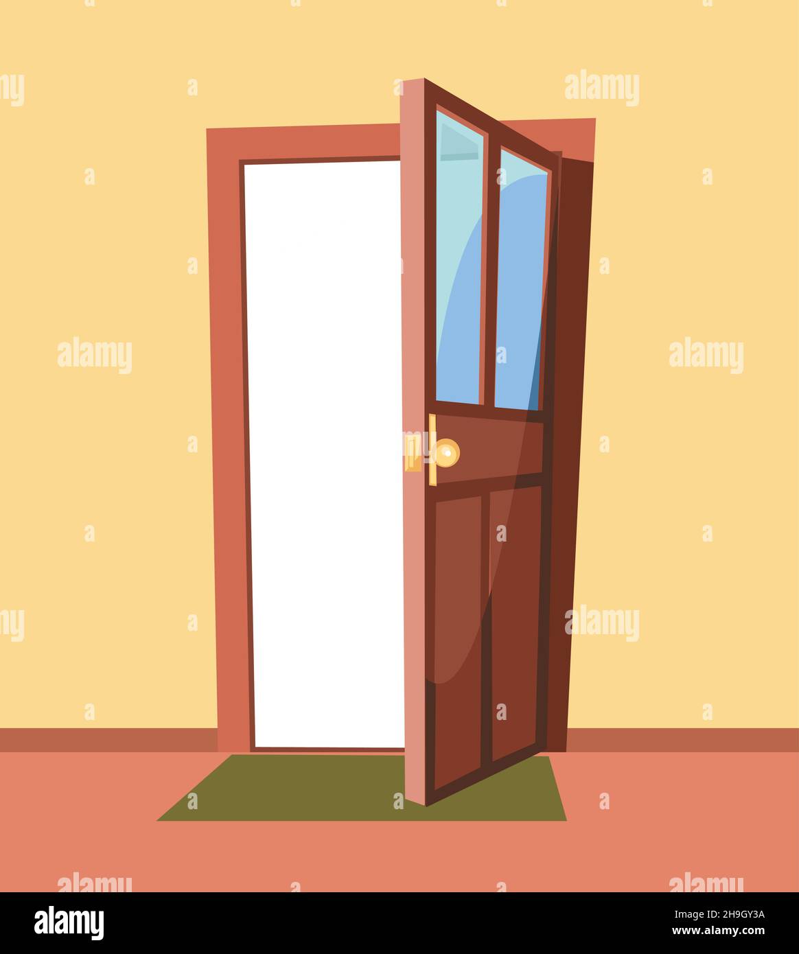 Cartoon illustration yellow room door hi-res stock photography and images -  Alamy