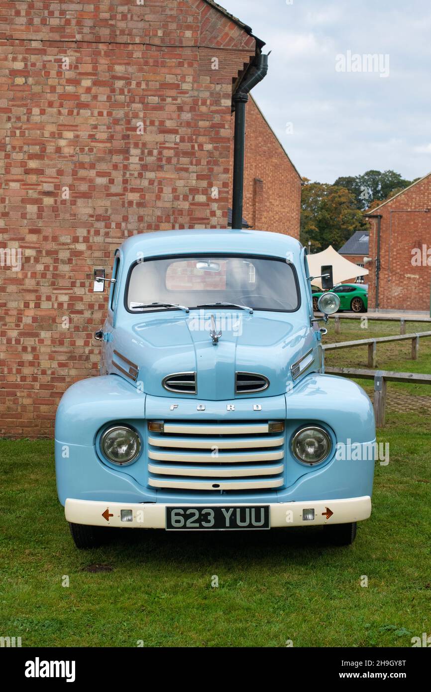 1949 Blue Ford pick up truck at Bicester Heritage centre, Sunday Scramble Event, Oxfordshire, England Stock Photo