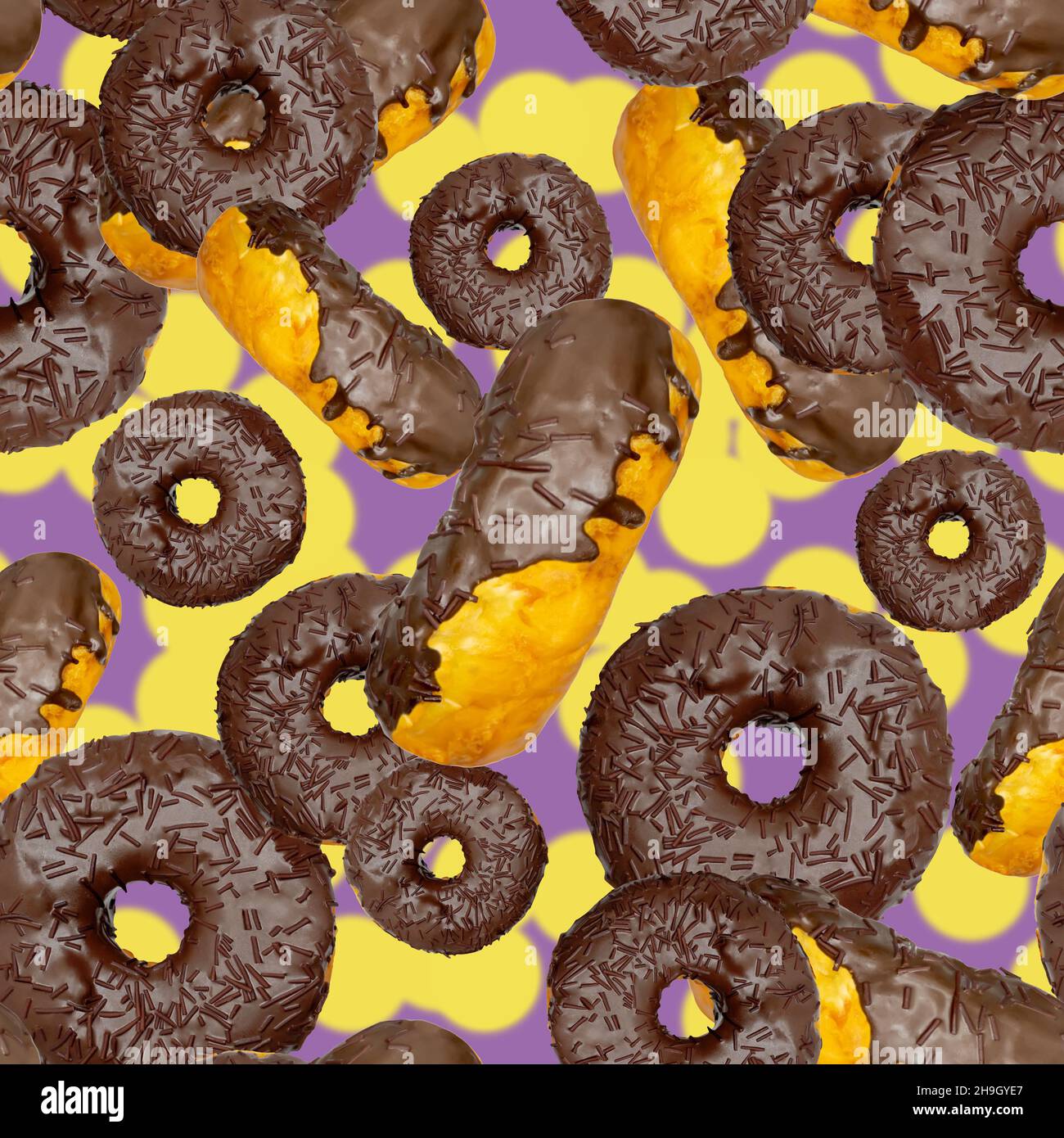 Seamless pattern of donuts in chocolate glaze on a blue background with ...