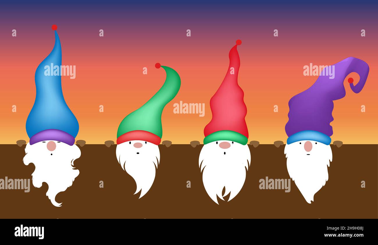 Set of Christmas Gnome, Scandinavian Nordic Gnome, Cute Christmas Santa Gnome Elf. Vector Illustration isolated on colorful background. Xmas elements Stock Vector
