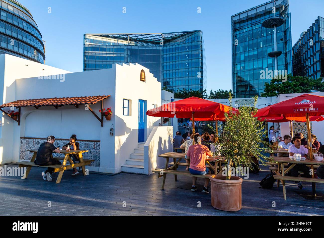 Mediterranean style bar set up for Summer by the River festival, London Bridge, London, UK Stock Photo