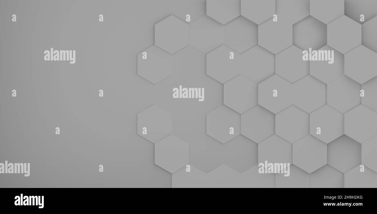 Background of dark grey gradient hexagons or honeycombs, flat lay view from directly above with copy space Stock Photo