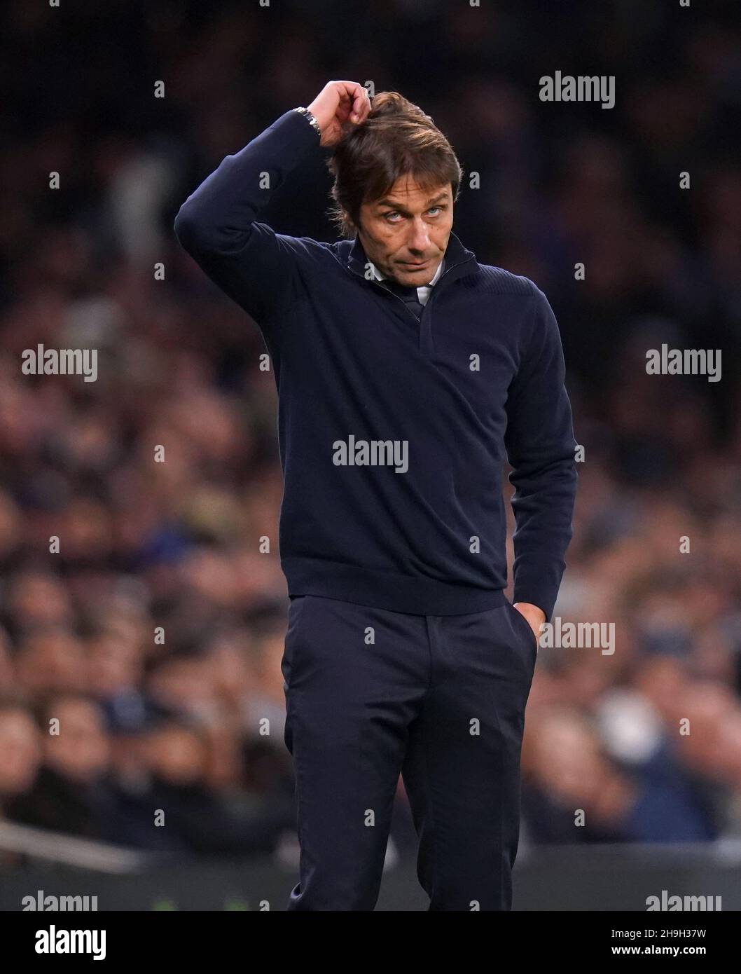 File photo dated 21-11-2021 of Tottenham Hotspur manager Antonio Conte. Tottenham’s plans to manage a busy period of games have been hindered by a coronavirus outbreak at the club. A number of first-team players and two members of the coaching staff have tested positive ahead of further PCR tests on Tuesday, the PA news agency understands. Issue date: Tuesday December 7, 2021. Stock Photo