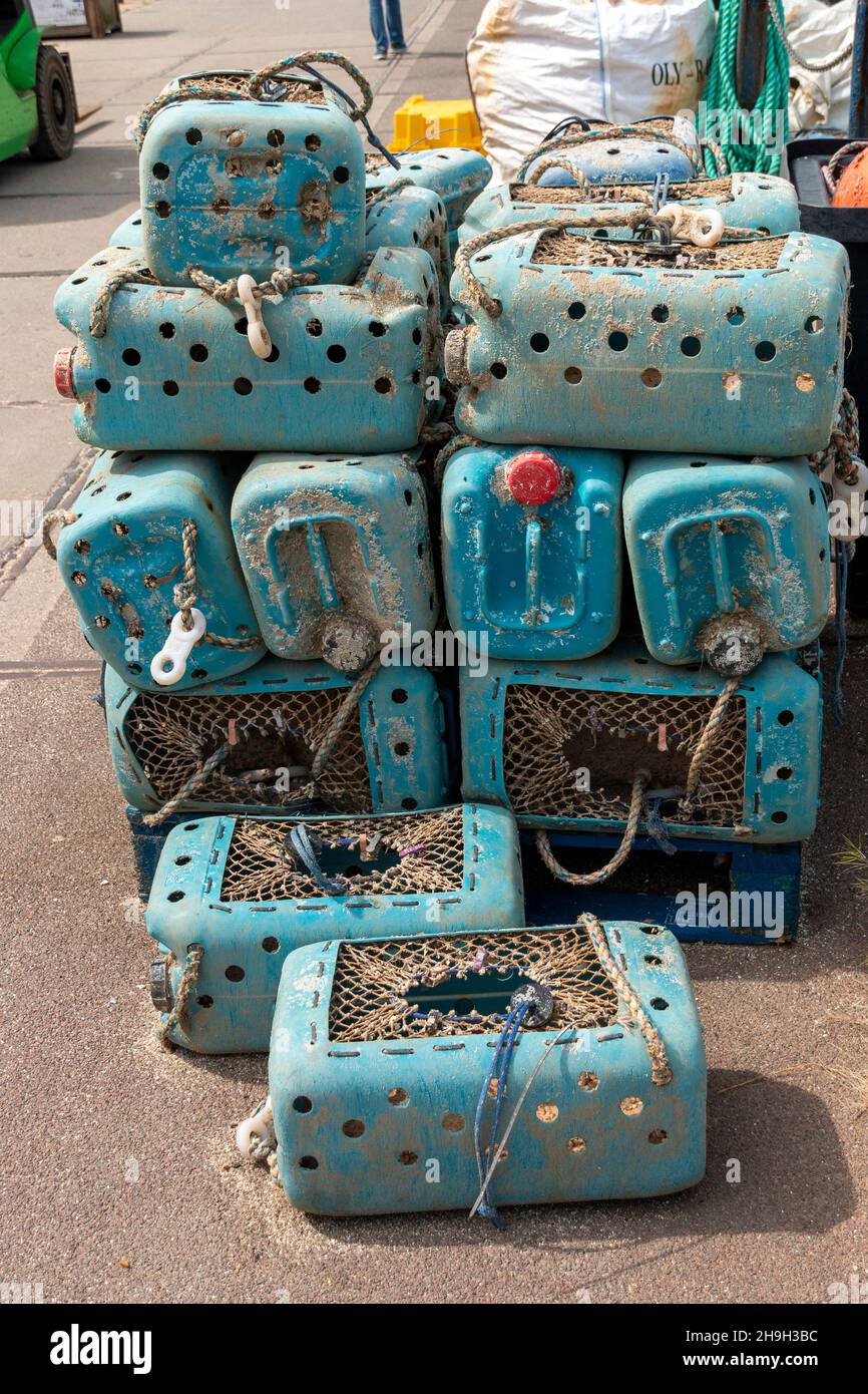 A close up view of crayfish and crab catching barrels Stock Photo