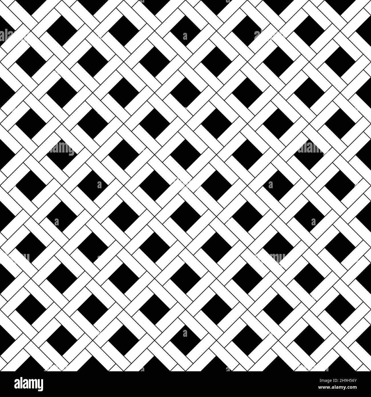 Squares tessellation vector. Pythagorean diagonal tiling. Repeated black checks on white background Stock Vector