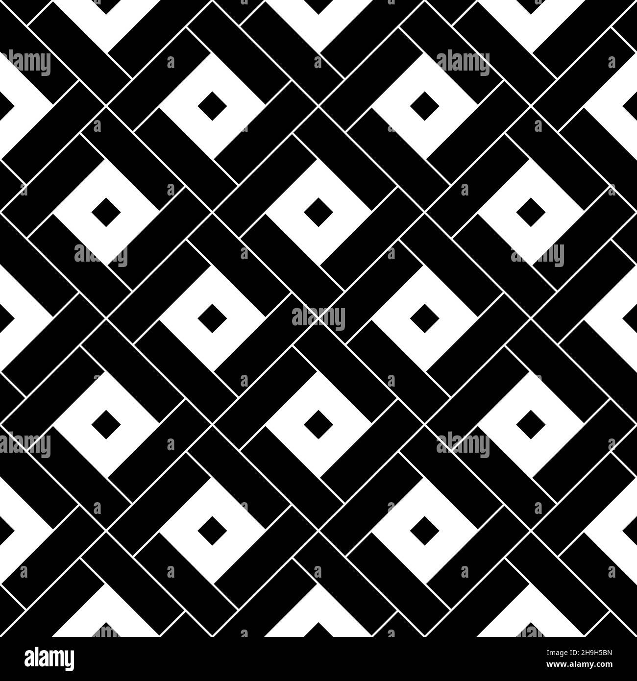 Squares tessellation vector. Pythagorean diagonal tiling. Repeated white checks on black background Stock Vector