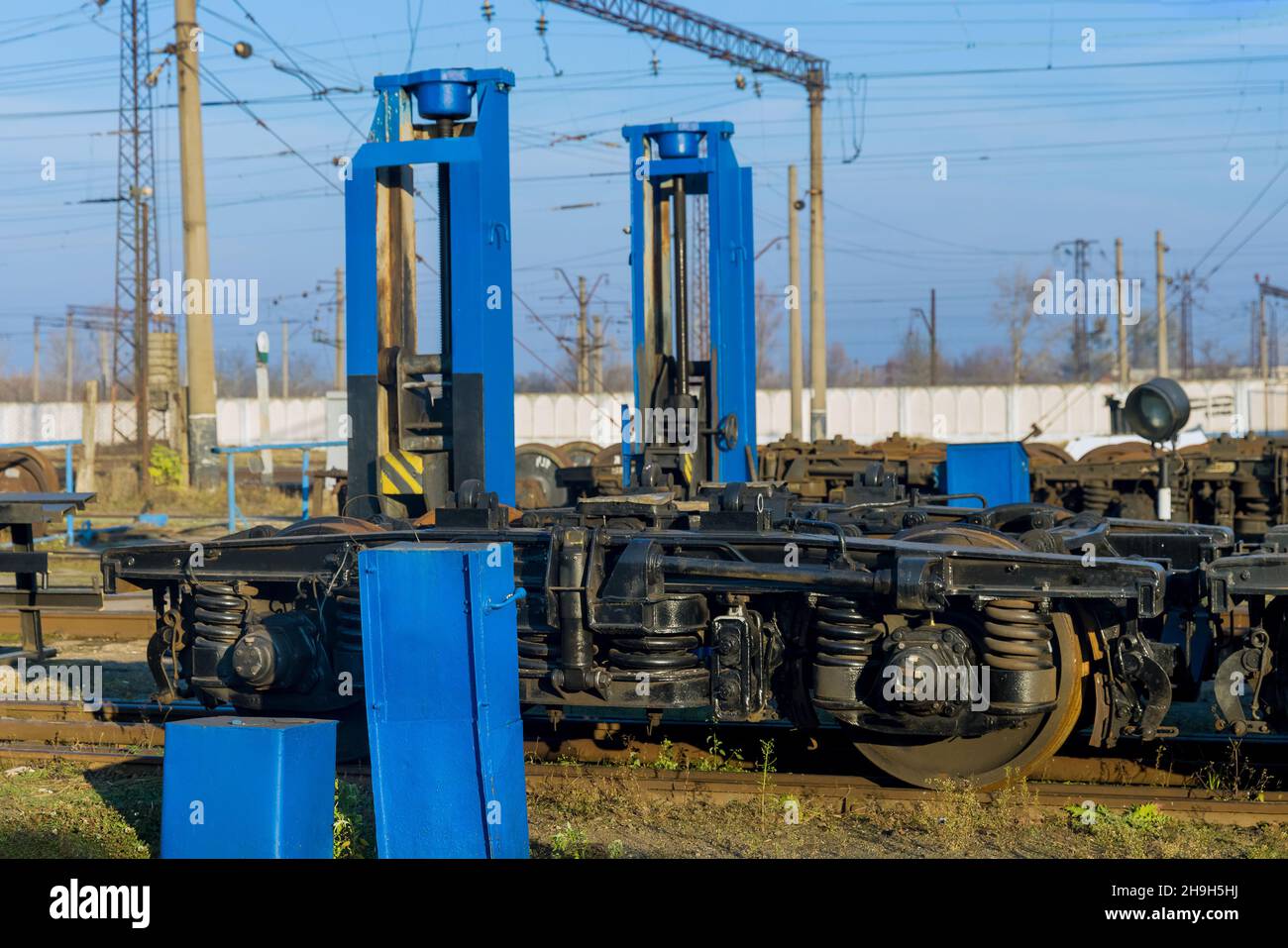 Main industrial jack that raises wagon from the train Stock Photo