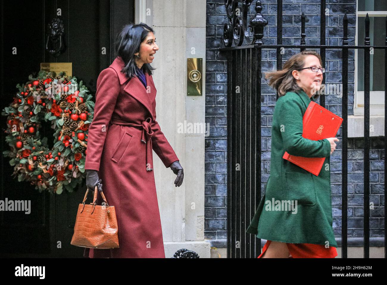 London, UK. 7th Dec, 2021. Suella Braverman QC MP, Attorney General, with Baroness Evans of Bowes Park. Ministers attend the Cabinet Meeting in Downing Street. Credit: Imageplotter/Alamy Live News Stock Photo