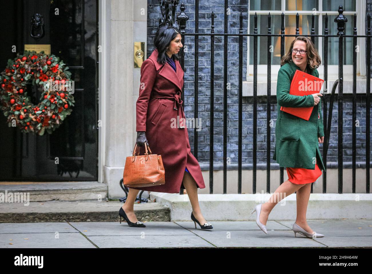 London, UK. 7th Dec, 2021. Suella Braverman QC MP, Attorney General and Baroness Evans of Bowes Park. Ministers attend the Cabinet Meeting in Downing Street. Credit: Imageplotter/Alamy Live News Stock Photo