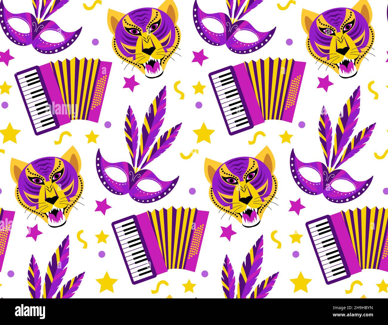 Barranquilla Carnival seamless pattern. Colombian carnaval party endless texture, background, wallpaper. Vector illustration Stock Vector